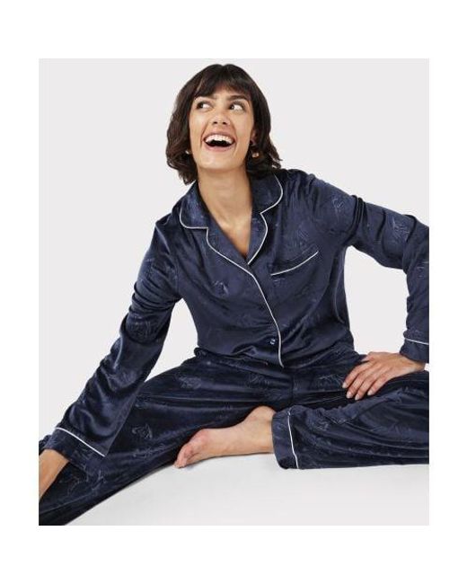 Chelsea Peers Blue Velour Zebra Print Long Pyjamas