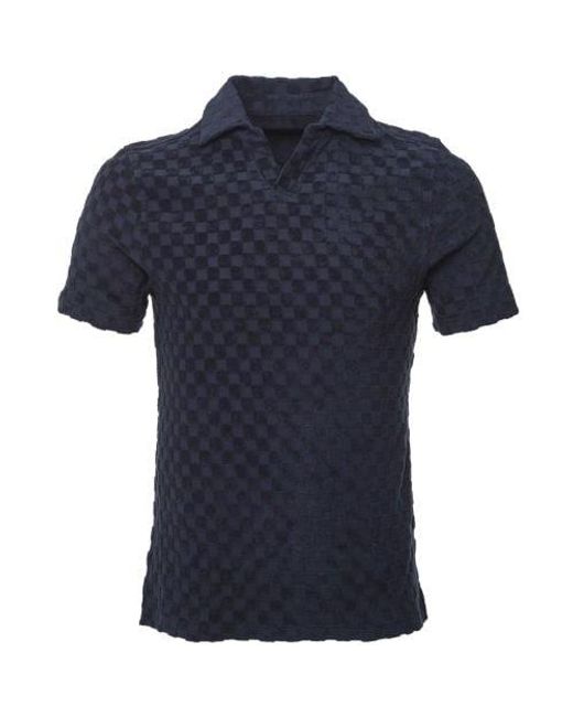 Stenstroms Blue Terry Cotton Jacquard Polo Shirt for men