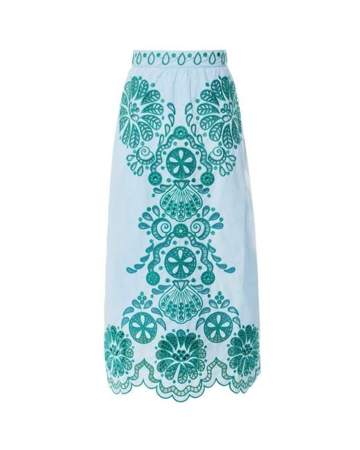 Farm Rio Blue Graphic Richelieu Midi Skirt