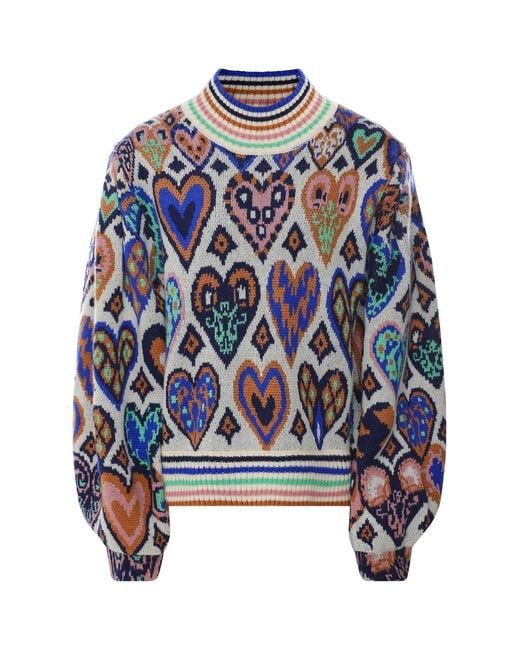 Farm Rio Blue Hearts Ikat Knit Jumper