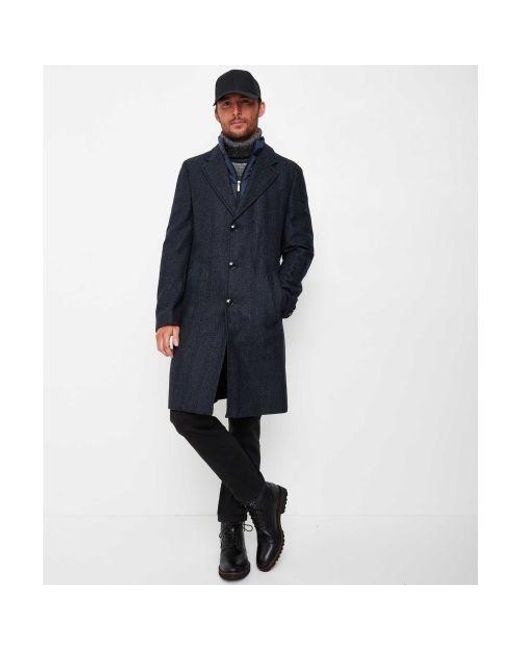 Baldessarini Blue Herringbone Bib Overcoat for men