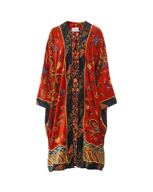 One Hundred Stars Red Dragon Rust Velvet Grande Kimono