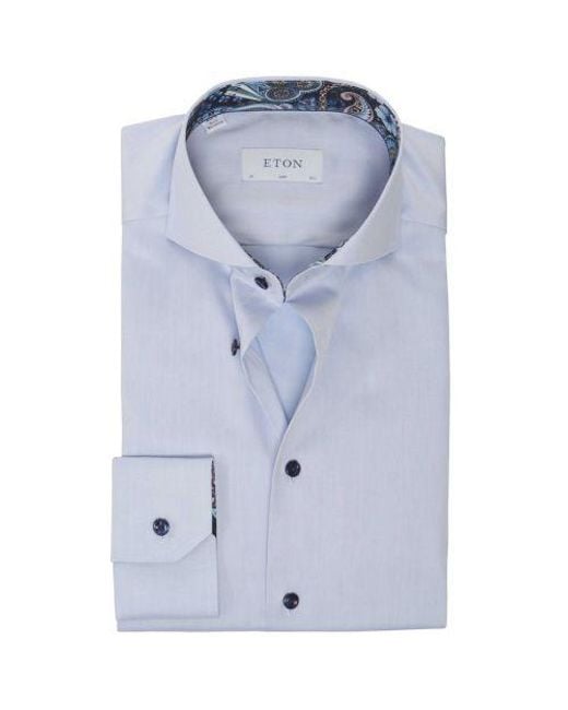 Eton of Sweden Blue Slim Fit Paisley Trim Shirt for men