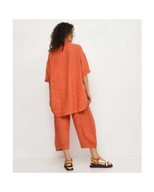Oska Orange Pure Linen Wide-leg Trousers