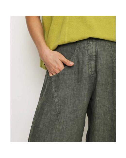 Oska Green Pure Linen Wide-leg Trousers