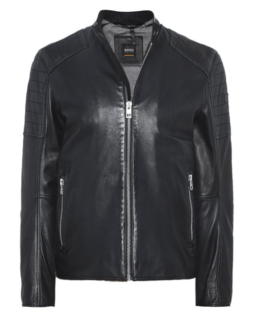 BOSS by Hugo Boss Black Waxed Leather Jaysee Biker Jacket for men