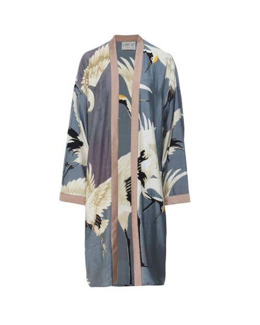 One Hundred Stars Blue Stork Collared Kimono
