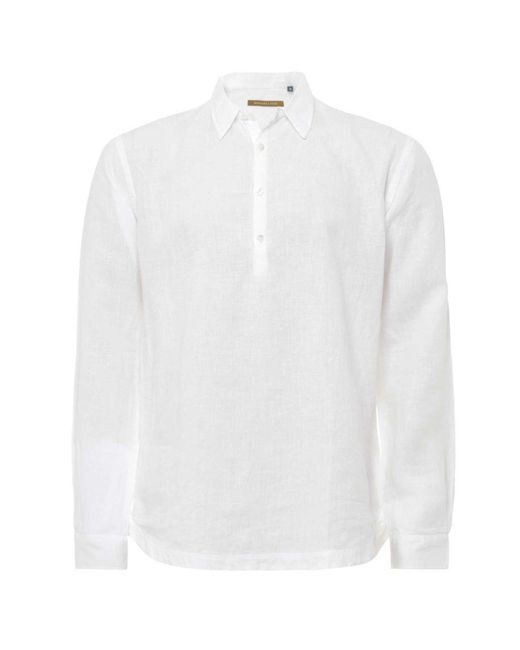 Burrows and Hare White Linen Pop Over Shirt for men