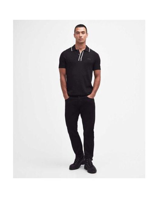 Barbour Black Knitted Newgate Polo Shirt for men