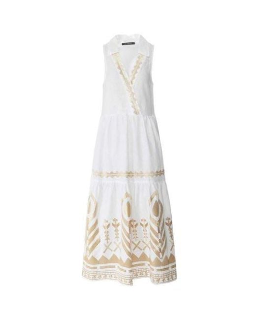 Greek Archaic Kori White Feather Sleeveless Midi Dress