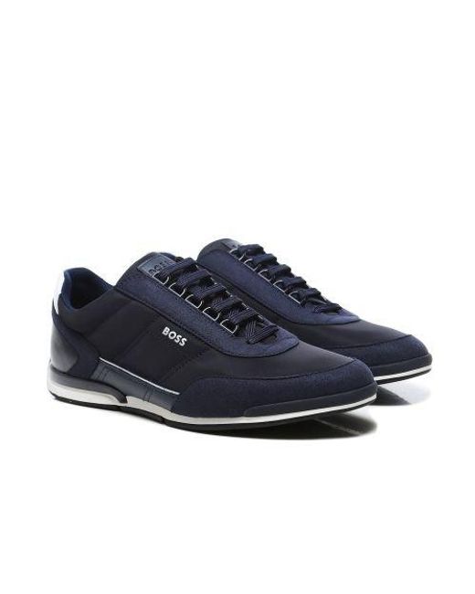 BOSS by HUGO BOSS Saturn_lowp_flny Trainers in Navy (Blue) for Men | Lyst
