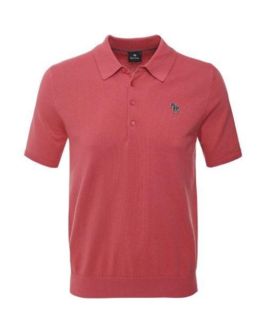 Paul Smith Red Knitted Zebra Polo Shirt for men