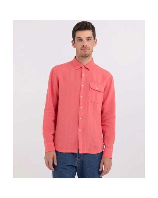 Replay Pink Linen Pocket Shirt for men