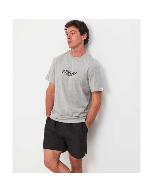 Replay Gray Relaxed Fit Logo T-shirt for men