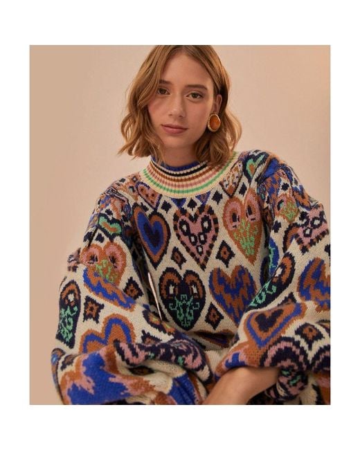 Farm Rio Blue Hearts Ikat Knit Jumper