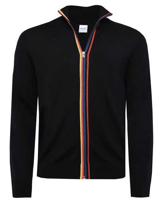 Paul Smith Black Zip-through Merino Wool Artist Stripe Cardigan for men