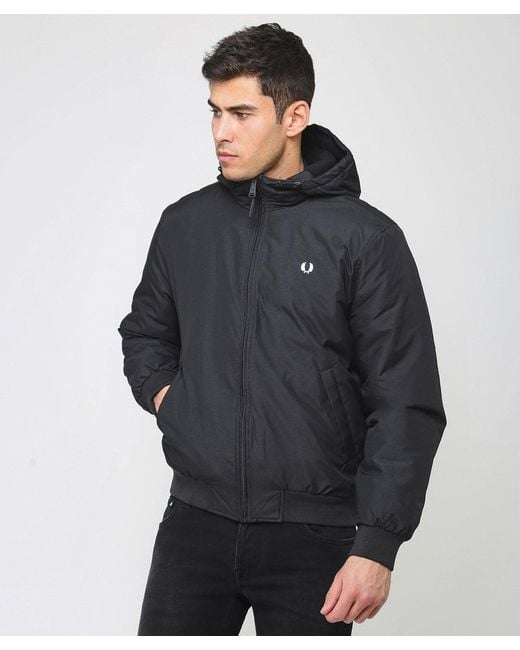 Fred Perry Hooded Padded Brentham Jacket in Black for Men | Lyst UK