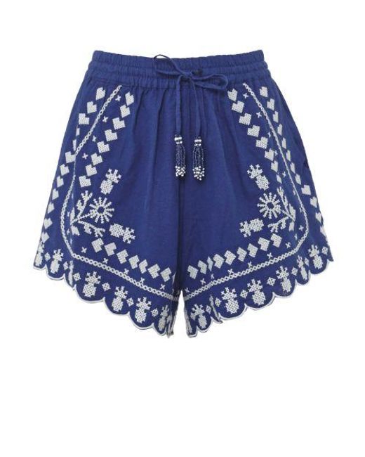 Farm Rio Blue Embroidered Shorts