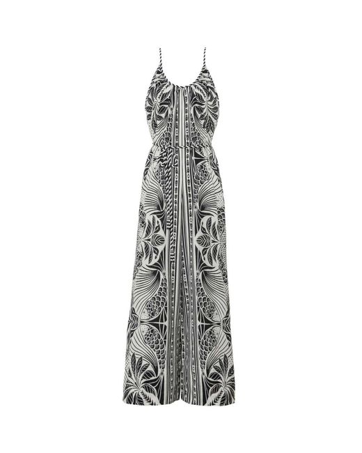 Farm Rio Gray Monochrome Elegance Scarf Jumpsuit