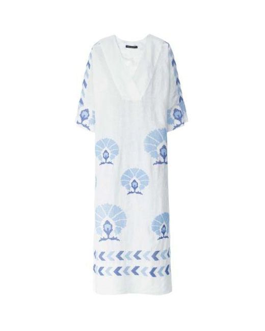Greek Archaic Kori Blue Linen V-neck Kaftan Dress