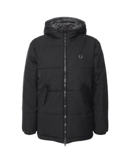 Fred Perry Short Quilted Parka in Black for Men Lyst UK
