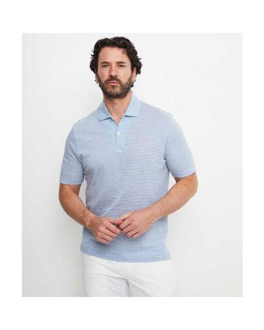 Gran Sasso Blue Linen Striped Polo Shirt for men