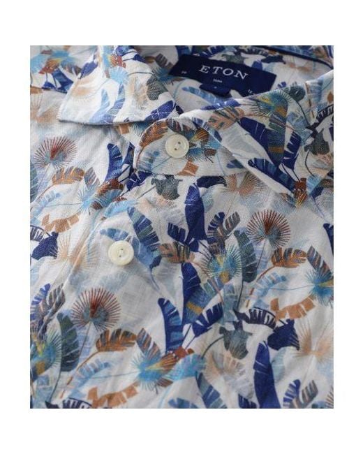 Eton of Sweden Blue Slim Fit Linen Palm Shirt for men