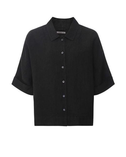 Oska Black Cropped Linen Shirt