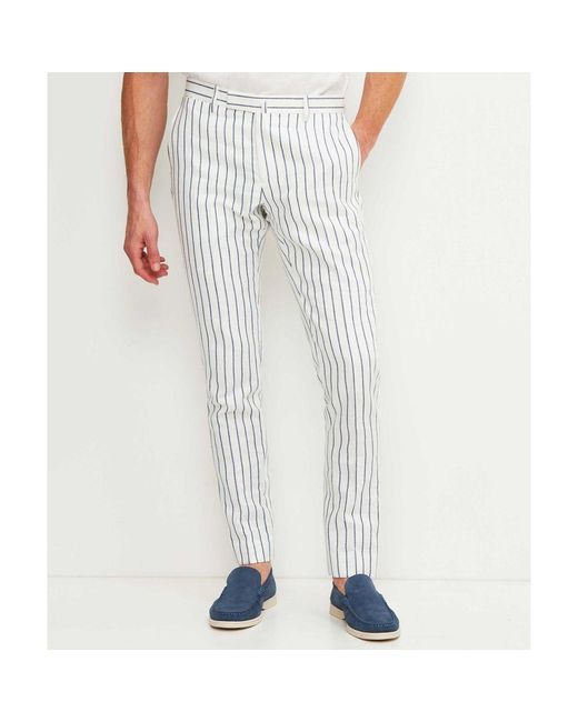 Hackett White Linen Cotton Summer Stripe Trousers for men