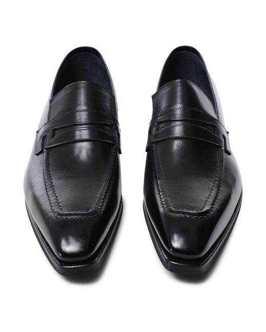 Jules B Black Leather Penny Loafers for men