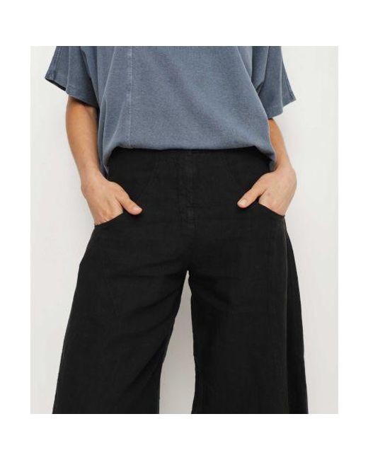 Oska Black Pure Linen Wide-leg Trousers