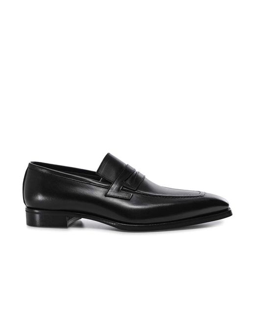 Jules B Black Leather Penny Loafers for men