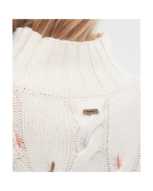 Barbour White Fleur Cable-knit Jumper