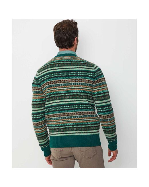 Jules B Green Lambswool Crew Fair Isle Jumper for men