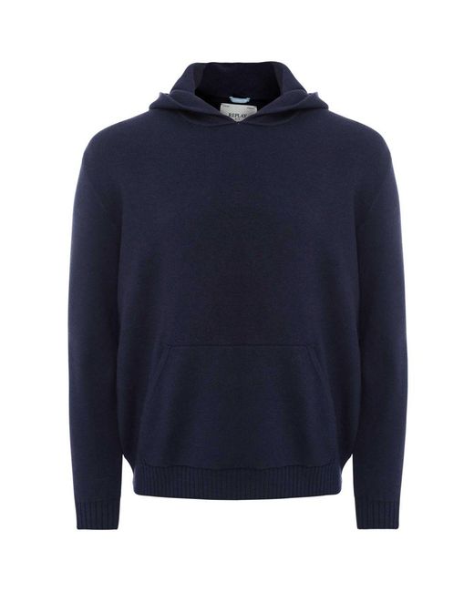 Replay Blue Stretch Knit Hoodie for men