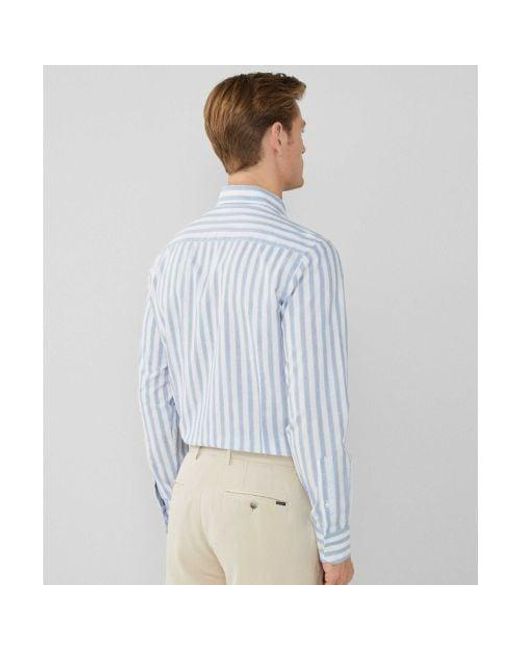 Hackett Blue Cotton Linen Striped Shirt for men