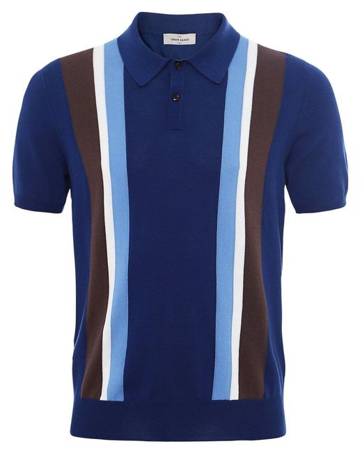 Gran Sasso Knitted Cotton Striped Polo Shirt in Blue for Men - Lyst
