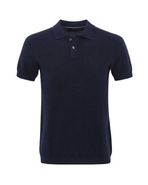 Hackett Blue Textured Knit Polo Shirt for men