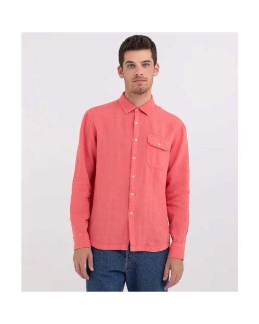 Replay Pink Linen Pocket Shirt for men