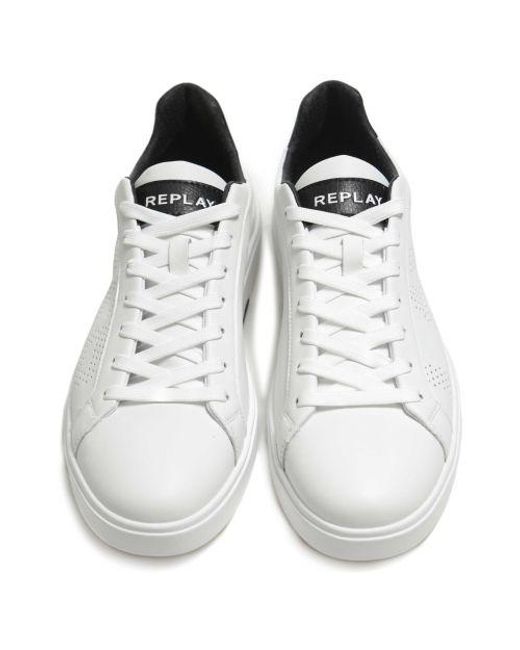 Replay White Leather Polys Studio Trainers for men