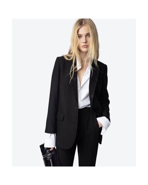Zadig & Voltaire Black Viva Tailored Rhinestone Blazer