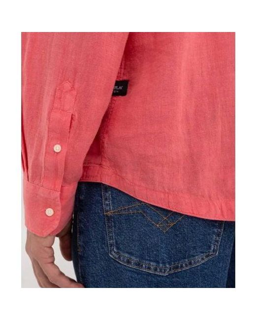 Replay Pink Linen Pocket Shirt for men