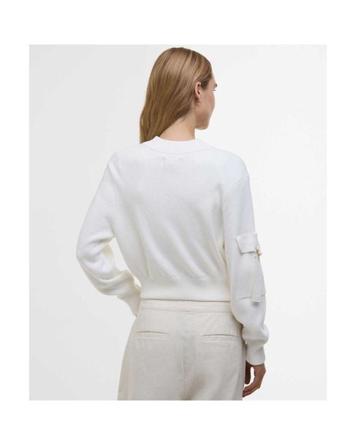 Barbour White Knitted Priya Bomber Jacket