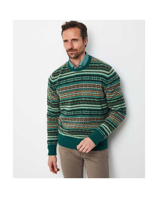 Jules B Green Lambswool Crew Fair Isle Jumper for men