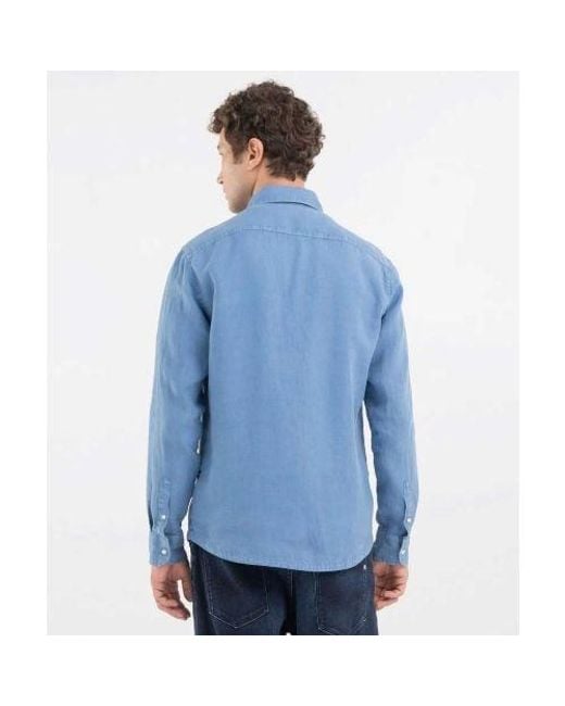 Replay Blue Linen Pocket Shirt for men