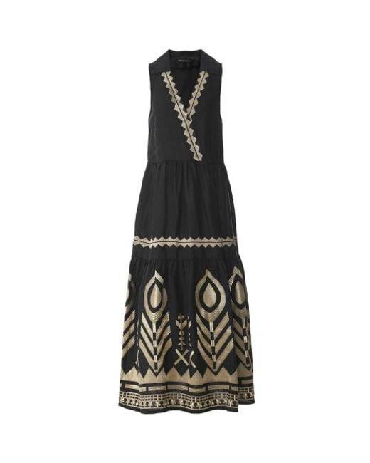 Greek Archaic Kori Black Feather Sleeveless Midi Dress