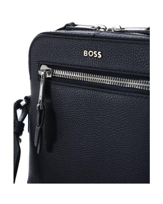 Boss Blue Leather Highway_ns Zip Reporter Bag for men