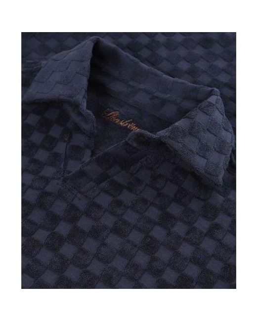 Stenstroms Blue Terry Cotton Jacquard Polo Shirt for men