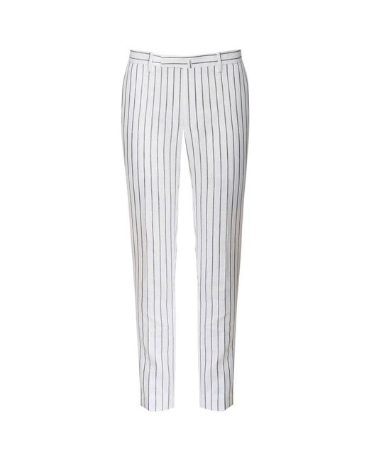 Hackett White Linen Cotton Summer Stripe Trousers for men