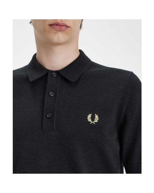 Fred Perry Black Classic Knitted Polo Shirt for men